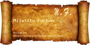 Miletits Farkas névjegykártya